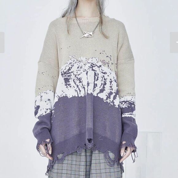 Harsh and Cruel Snow Mountain Ripped Oversized Sweater M - Picture 1 of 8